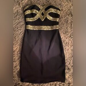 Charlotte Russe mini body con dress size medium black w/ gold sequins on bodice